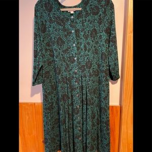 J Jill Green with Black floral print cotton dress